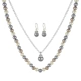 Light Grey, Champagne and Cream Simulated Pearl Earrings, Pendant and Necklace Set, 18