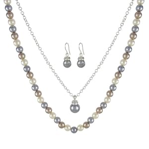Light Grey, Champagne and Cream Simulated Pearl Earrings, Pendant and Necklace Set, 18\”