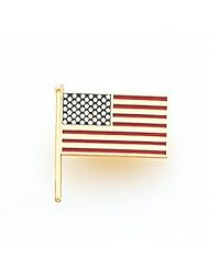 14K Yellow American Flag Lapel Pin. Enameled Red And Blue