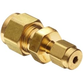Parker A-Lok 6RU2-B Brass Compression Tube Fitting, Reducing Union, 3/8" Tube OD x 1/8" Tube OD