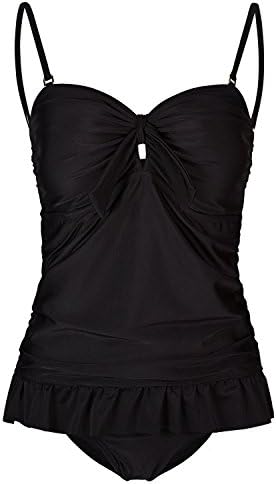 Stanfer Black Elegant Retro Two Piece Ruched Tankinis Swimsuit (M (US6-8))