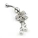 New Fashion 14g Pearl Butterfly with 2-tassel Bowknot Navel Ring Belly Button Bar barbell