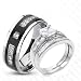 3 Pieces His & Hers, 925 Sterling Silver Rhodium Plated & Titanium Matching Engagement Wedding Bridal Ring Set. AVAILABLE SIZES men's 7,8,9,10,11,12; women's set: 5,6,7,8,9.