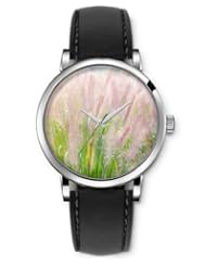 SPRAWL Aanalog Fashion Series Silver Ladies Watches of Genuine Black Leather Strap,Unique Wrist Watch for Women Girls Designed with Shaped plant puppy tail