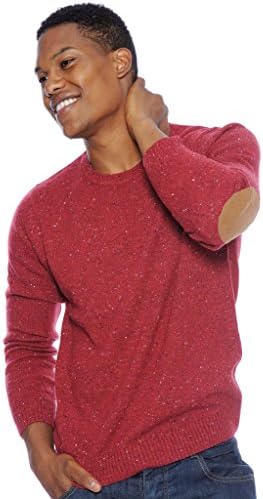 Mo Casual Mens Donegal Elbow Patch Sweater (Red, Medium)