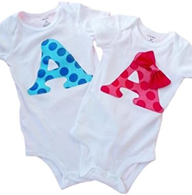 Initial Baby Shirts for Twins 3M Long Sleeve White/Blue/Red