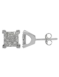 10K White Gold Rectangular Diamond Cluster Stud Earrings (0.25 carat H-I Color, I1 Clarity)