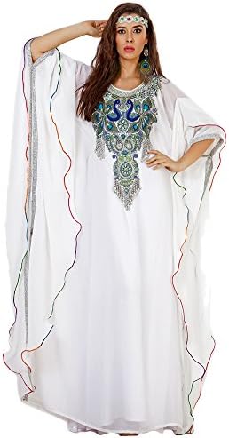 Palas Fashion Women's Designer Arabic Kaftan Maxi Dress White US Size: 10