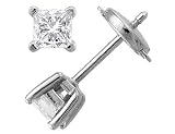 Diamond Solitaire Stud Earrings: 14K White Gold 2 Carat (ctw) Princess Cut (Certified )
