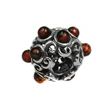 Sterling Silver Pandora Style Beads Cognac Amber Victorian Round Charm