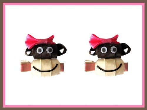 2pc Set Pink Bobby Jack Monkey Hair Bow Clips