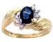 14K Yellow Gold Ribbed Gemstone and Diamond Ring-Blue Sapphire, size6.5