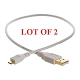 Pack of 2 USB 2.0 MALE A to Micro B 5 PIN Gold Plated Data Cable - 1.5FT White