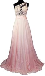 A-line Chiffon Beaded  Sheer Lace One Shoulder Floor Length Evening Dress/Pageant Dress/Prom Dress/Party Dress/Wedding Dress  With Rhinestones