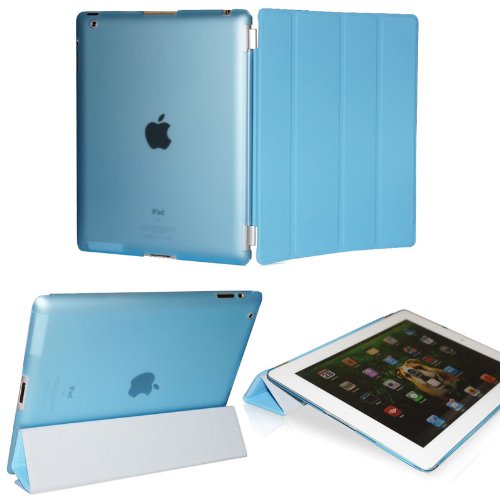 KHOMO Â® DUAL CASE Blue Cover FRONT + Blue Crystal Back Protector with Rubberized Texture for Apple iPad 2 , iPad 3 & iPad 4 (The new iPad HD)