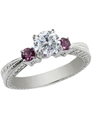 1.26 Ct Round H/I Diamond White Sapphire 14K White Gold 3-Stone Ring