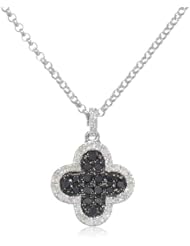 KC Designs "Tres Chic" 14K White Gold Black and White Diamond Clover Pendant Necklace, 16"
