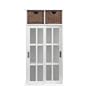 SEI Ferdinan White Media Cabinet with Sliding Doors and 2 Rattan Storage Baskets