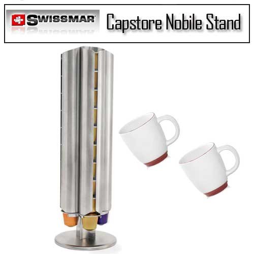 swissmar 80010 nobile compact storage stand for 40 nespresso capsules, with two bistro wide body coffee cup