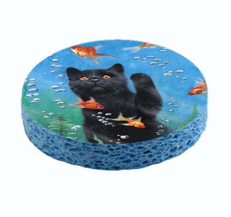 Black Cat with Goldfish Unique Kitchen Sponge