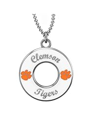 Clemson White Enamel Circle Pendant