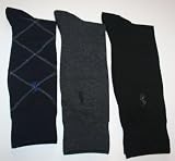 Polo Ralph Lauren Mens Dress Socks, 3 Pair, Navy/Black/Charcoal, Sock Size 10-13, Shoe Size 6-12.5