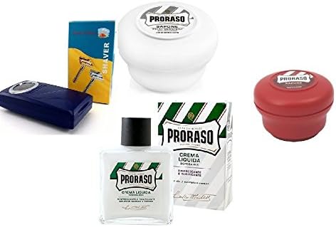 Pro'raso Shave Soap, Sensitive 150 ml + Shave Soap, Sandalwood 150 ml + Shaving Factory Double Edge Safety Razor, Silver + : Refreshing and Invigorating Aftershave Lotion [ Italian Import ]