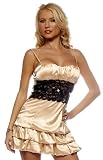 Gold Satin Lace Strap Bubble Flirty Evening Party Prom Hot Mini Dress