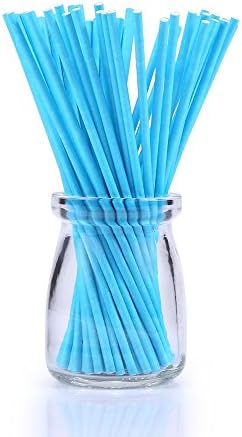 BakeBaking Lollipop Sticks Blue 6 inch, Food Safe Paper Cake Pop Accessories 100 count (6, Blue)