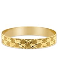 14K Yellow Gold Ladies Semanarios Solid 11mm Wide Bangle Bracelet