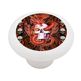 Red Dragon Skull Decorative High Gloss Ceramic Drawer Knob