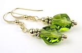 Peridot Swarovski Crystal Gold Filled French Wire Dangle Earrings