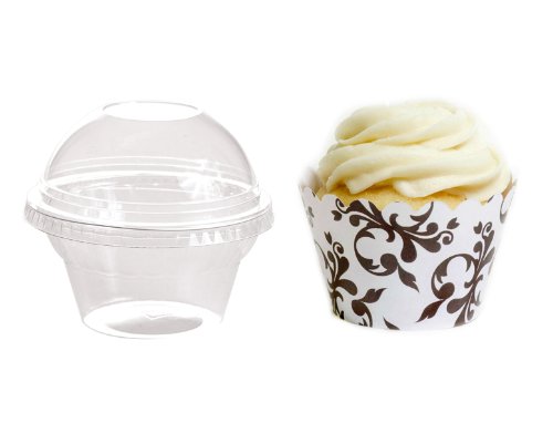 Dress My Cupcake Favor Dome Containers with Wrappers DIY Kit, Brown Filigree, Set of 25
