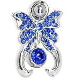 Sapphire Blue Top Mount Cubic Zirconia Butterfly Shield Belly Ring