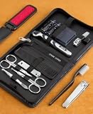 11 Piece Men's Travel Manicure/Shave Set with Mach 3 Razor in Black Leather Case