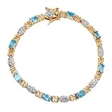 18k Yellow Gold Plated Sterling Silver Blue Topaz and Diamond Bracelet, 7.25