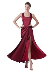 Sexy Square Neck Satin Ankle Length Evening Dress 
