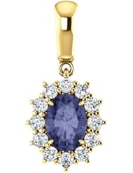 18K Yellow Gold 7.00x5.00mm Oval Cut Iolite and Diamond Pendant -- LIFETIME WARRANTY
