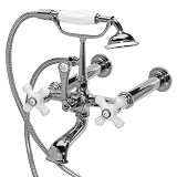 American Bath Factory F1-1136-CH-F9-9500-PX-CH F1-1136 Wall Mount Bathtub Faucet, Porcelain Cross Ha