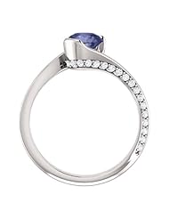18K White Gold 6.00mm Round Cut Iolite and Diamond Ring -- LIFETIME WARRANTY