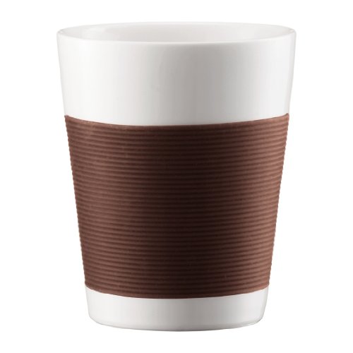Bodum Canteen Porcelain Double Wall Medium Tumbler with Silicone Grip, Brown, Set of 2