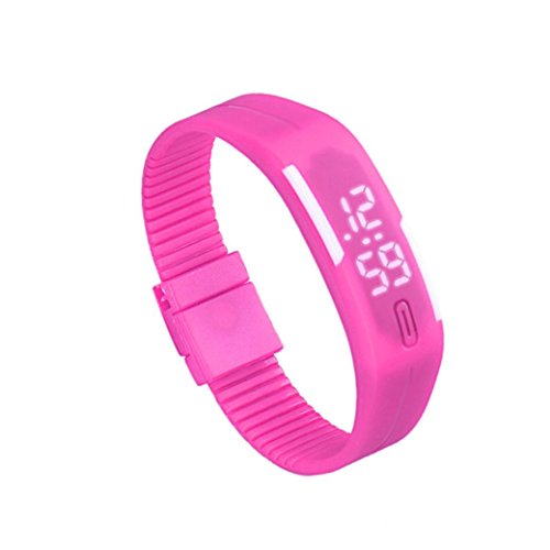 Bolayu Mens Womens Rubber LED Sports Waterproof Watch Bracelet Digital Wrist Watch Hot Pink
