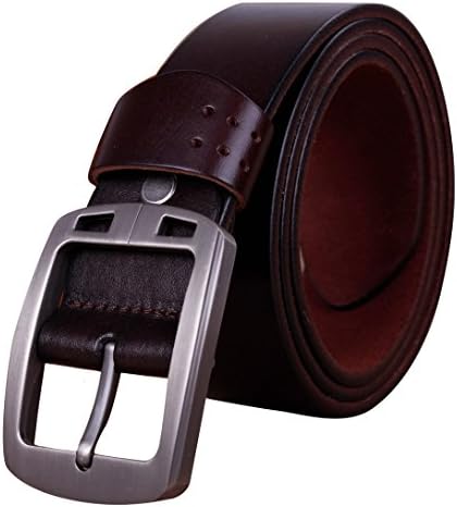 VILSBOL Men Leather Belt Vintage Pin Metal Buckle Belt-Approx.110CM-Dark Coffee