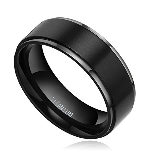 8mm Black Titanium Rings Flat Brushed Wedding Bands for Men Women Comfort Fit