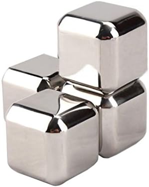 Prehelife 4 PCS Stainless Steel Reusable Whiskey Stones Ice Cubes Glacier Cooler Stone Whiskey Rocks Set with PP Box - Ideal for Wine, Whiskey, Beer