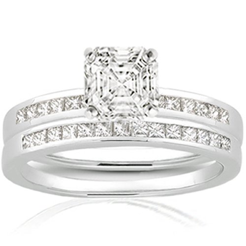 2.55 Asscher Cut Diamond Bridal Rings Set VVS1-J GIA