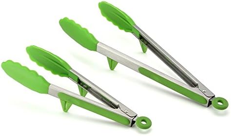 KINGBELA 2-piece Food Tongs set 9" &amp; 12" Salad Tongs/Barbecue(BBQ) Tongs -Stainless Steel Tongs With Silicone Tips(Green)