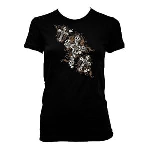 Metallic Gothic Crosses Ladies T-shirt, Ladies Old School Tattoo Shirts