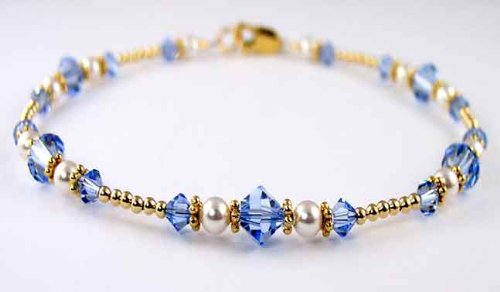 Sapphire-September Beaded Anklets: Swarovski Crystal Birthstone Jewelry. Adjustable 14K Gold Filled Ankle Bracelets