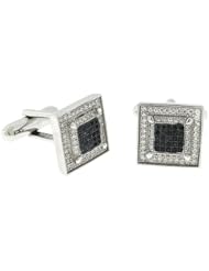 .925 Sterling Silver Black and White Micropave Rhodium Cufflink
